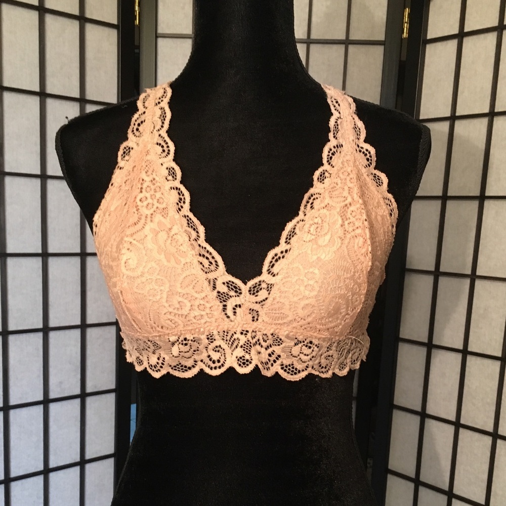 Light Pink Nude Floral Lace Bralette